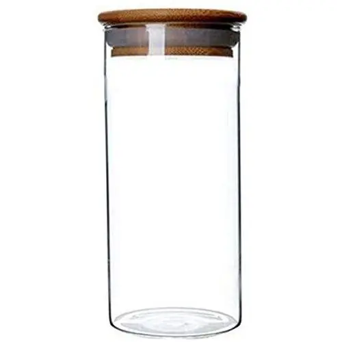 Glasflaschen mit Holzdeckel – 750 ml – Küche Behälter, widerstandsfähige Borosilikat Dichtungsschale/Küchen-Lebensmittelbehälter für Trockenfrüchte, getrocknete Früchte, klaren Tee Aufbewahrungsschale