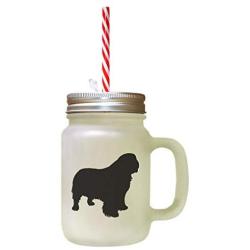 Black Clumber Spaniel Silhouette Frosted Glass Mason Jar With Straw