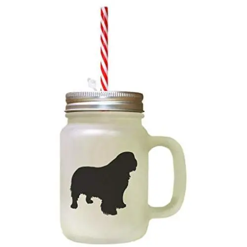 Black Clumber Spaniel Silhouette Frosted Glass Mason Jar With Straw Black Clumber Spaniel Silhouette Frosted Glass Mason Jar With Straw