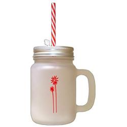 Red Palm Trees Frosted Glass Mason Jar With Straw