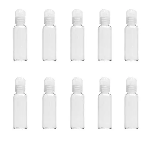 10Pcs 30ml/1oz Empty Clear Plastic Bottles with Press Disc Top Cap Portable Travel Bottle Cosmetic Sample Container Jar Pot For Lotion Essential Oil Toner Shampoo Body Wash