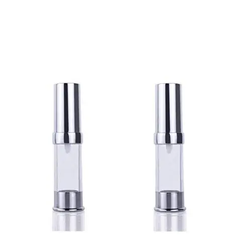 2PCS Leere Refillbare Hochwertige Kunststoff Airless Vakuumpumpe Pressflasche Tragbarer Reise-Aufbewahrungsbehälter für Kosmetikbehälter Jar Holder Vial mit Silberverschluss Für Creme Lotion Emulsion Größe 15ml/0.5oz
