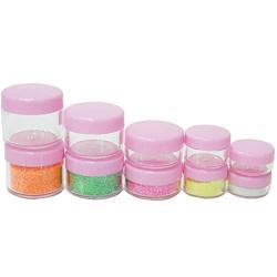 ZEJIA 10pcs Pink Sample Containers with Screw Lids,5 Size 3/5/10/15/20 Gram Empty Cosmetic Jars with 12pcs Lables and 2pcs Mini Disposable Spatula,Makeup Sample Containers BPA Free