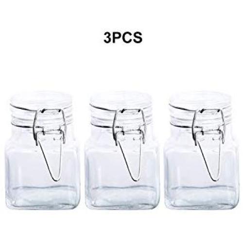 1/3/6/9/12 Pcs 3 Airtight Square Spice Glass Jar with Leak Proof Rubber Gasket and Hinged Lid for Home,3Pcs A Set