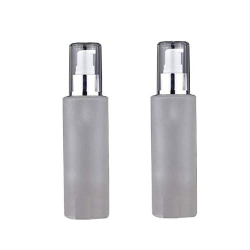 2PCS 30ML 1OZ Empty Frosted Glass Lotion Bottle Pump Jar Refillable Portable Durable Cosmetic Container Essence Toner Holder for Travel Vacation Camping Daily Life