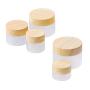 Lurrose Travel Cream Jars Environmental Bamboo Lid Frosted Glass Bottle Cream Jars Travel Bottle Empty Cosmetic Container Pot with Inner Liner 5pcs
