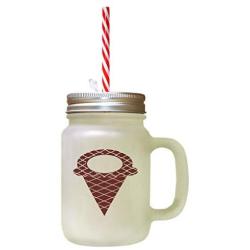 Maroon Multicolor Cone Ice Image Frosted Glass Mason Jar With Straw