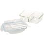 Homiu Glass Food Storage Container 2 Compartments with Lid Includes Free Knife, Fork And Spoon Impact Resistant Airtight Leak-proof