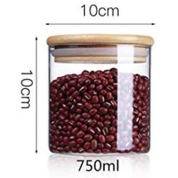 Glass Jars With Bamboo Cover Mini Coffee Sugar Tea Canister Cereal Dispenser Bottle Glass Jars Sealed Storage Tank,10X10Cm 750Ml