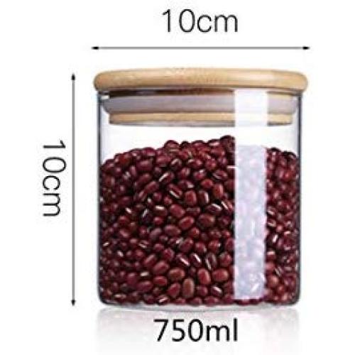Glass Jars With Bamboo Cover Mini Coffee Sugar Tea Canister Cereal Dispenser Bottle Glass Jars Sealed Storage Tank,10X10Cm 750Ml
