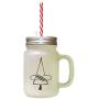 Black Christmas Tree #1 Frosted Glass Mason Jar With Straw