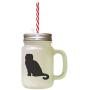 Black Scotish Fold Cat Silhouette Frosted Glass Mason Jar With Straw