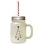 Brown Christmas Tree Style 4 Frosted Glass Mason Jar With Straw