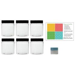 Clear 4 oz Plastic Jars with Black Lids (6 pk) with Mini Jar - PET Round Refillable Containers