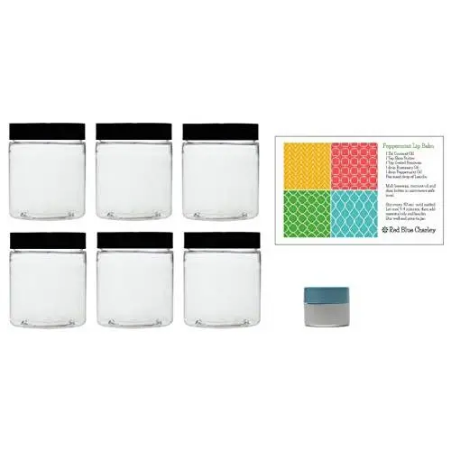 Clear 4 oz Plastic Jars with Black Lids (6 pk) with Mini Jar - PET Round Refillable Containers