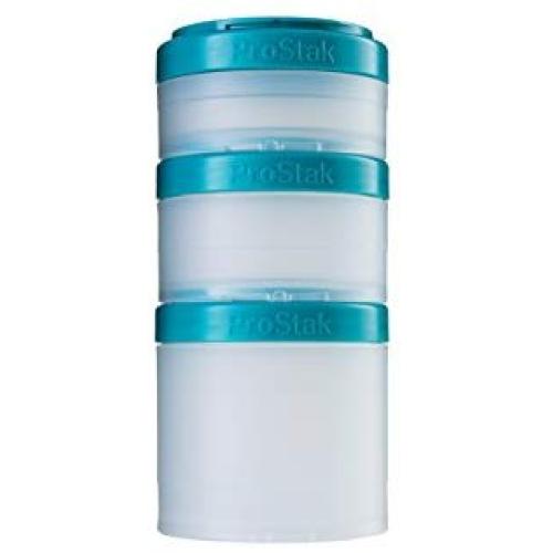 BlenderBottle C01726 PRO STAK ProStak Twist n Lock Storage Jars Expansion 3-Pak with Pill Tray, Clear/Teal