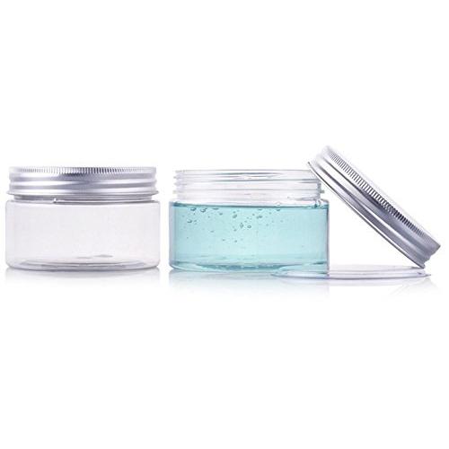 2PCS 100ml 3.4oz Empty Refillable Plastic Clear Wide Mouthed Bottle Box With Liner and Screw Aluminium Cap Cosmetic Cream Makeup Facial Jar Pot Container