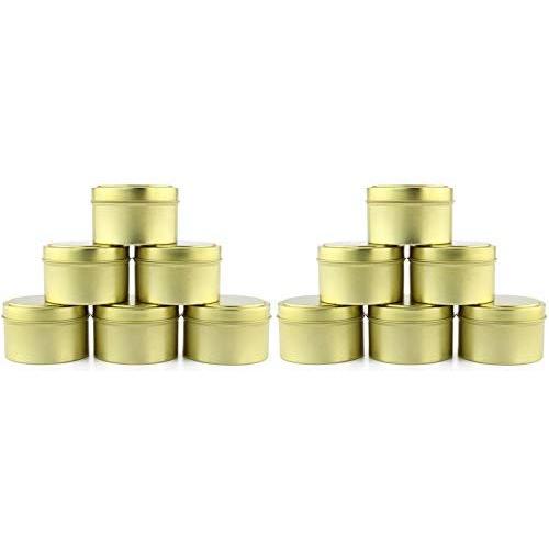 6-Ounce Round Gold Tins/Candle Tins (12-Pack), Metal Tins for Candles, DIY, Party Favors & More, Slip-On Lids Included