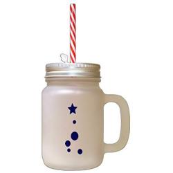 Navy Christmas Tree #5 Frosted Glass Mason Jar With Straw