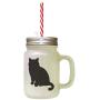 Black British Shorthair Cat Silhouette #1 Frosted Glass Mason Jar With Straw