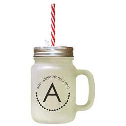 Black Alphabet A, Add Apple Air Also And Frosted Glass Mason Jar With Straw