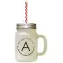 Black Alphabet A, Add Apple Air Also And Frosted Glass Mason Jar With Straw
