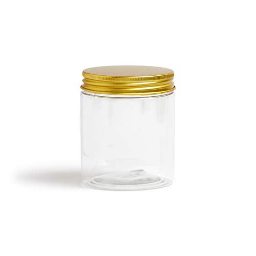 Plastic Jars With Lids, 16 Oz, Clear Jar With Smooth Lids Storage Containers For Cosmetics, Travel, Cream, Makeup, Slime Storage Jars, Desert Containers. screw On Smooth Cap. (PACK OF 6) (gold)