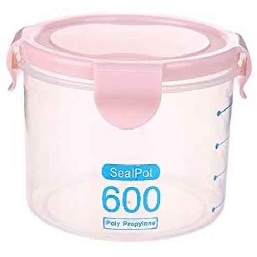 Küchen-Aufbewahrungsboxen 5er-Set, Getreidespeicherbehälter, klare, flexible Glaskaraffen, für Küche (Farbe: Rosa, Größe: 600ml)