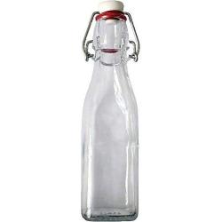 Viva Haushaltswaren - 4 Small Glass Bottles with Clip Closure, 250 ml (Square Shape) for self-Filling. Includes Funnel