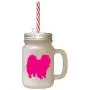 Hot Pink Chow Chow Silhouette Frosted Glass Mason Jar With Straw Hot Pink Chow Chow Silhouette Frosted Glass Mason Jar With Straw