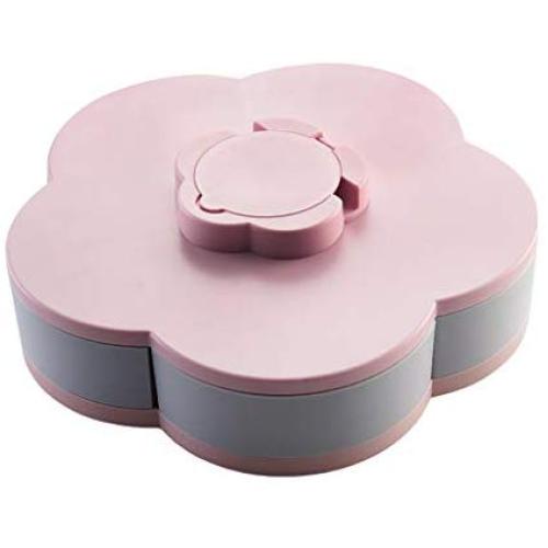 m?kvfa Bloom Rotating Snack Box Flower Design Candy Food Storage Box Jewelry Organizer Creative Fruit Box Candy Dish Compartment Snack Plate (Pink)