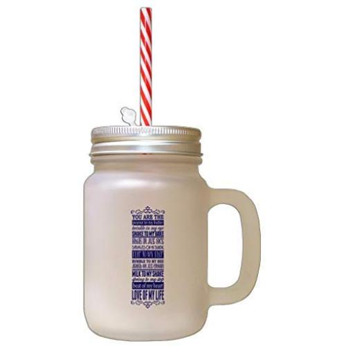 Navy You Peanut Butter Twinkle In Eye Shake Bake Frosted Glass Mason Jar With Straw