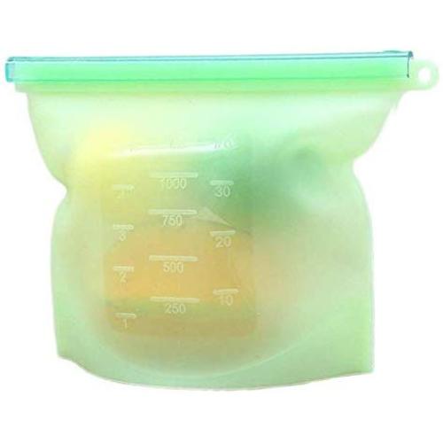 New Product Reusable Silicone Vacuum Seal Food Fresh Bag Fruit Meat Milk Storage Containers Refrigerator Bag Ziplock Kitchen Organizer (Green)