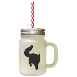 Black Maine Coon Cat Silhouette #3 Frosted Glass Mason Jar With Straw