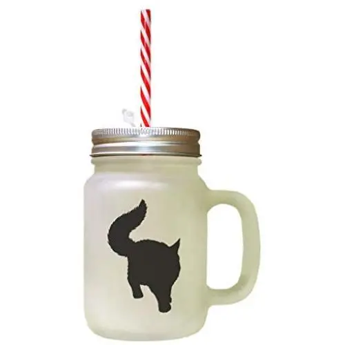 Black Maine Coon Cat Silhouette #3 Frosted Glass Mason Jar With Straw Black Maine Coon Cat Silhouette #3 Frosted Glass Mason Jar With Straw