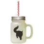 Black Maine Coon Cat Silhouette #3 Frosted Glass Mason Jar With Straw Black Maine Coon Cat Silhouette #3 Frosted Glass Mason Jar With Straw