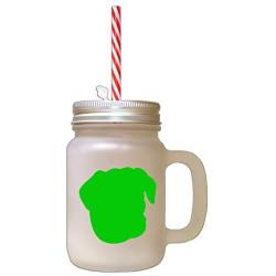 Green Danish Swedish Farmdog Silhouette Frosted Glass Mason Jar With Straw