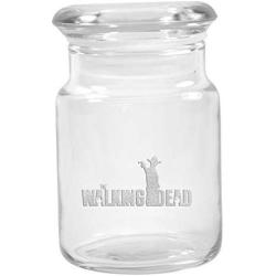 Clear Glass Herb Stash Jar with Lid 4.5 oz with Walking Dead Rick Logo from Smoke Promos