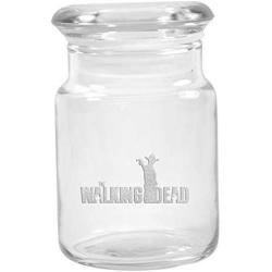 Clear Glass Herb Stash Jar with Lid 4.5 oz with Walking Dead Rick Logo from Smoke Promos