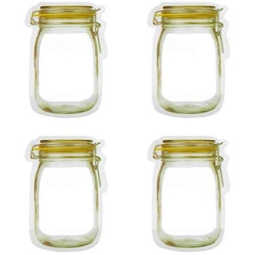 Dumanfs 4 Pieces Mason Jar Zipper Bags Reusable Snack Saver Bag Leakproof Food Sandwich Refrigerator Fruit Storage Bag Ziplock Chamber Bag Yellow