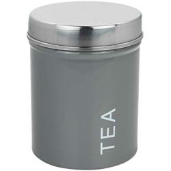 Harbour Housewares Contemporary Tea Canister - Steel Kitchen Storage Caddy with Rubber Seal - Grey - 10cm