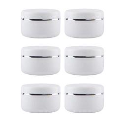 6PCS 30g/1.0oz Empty White Plastic Bottle with Silver Edge Screw Lid and Inner Liner Refillable Container Storage Pots Vials Jars Accessories for FaceEye Cream Lotion Skin Care Packing (White)