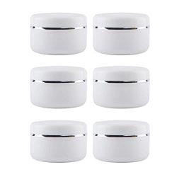 6PCS 30g/1.0oz Empty White Plastic Bottle with Silver Edge Screw Lid and Inner Liner Refillable Container Storage Pots Vials Jars Accessories for FaceEye Cream Lotion Skin Care Packing (White)