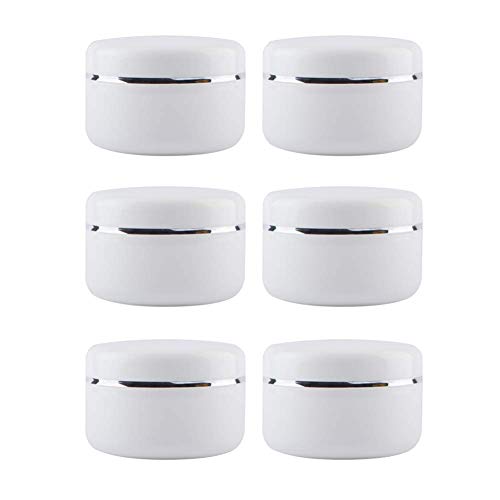 6PCS 30g/1.0oz Empty White Plastic Bottle with Silver Edge Screw Lid and Inner Liner Refillable Container Storage Pots Vials Jars Accessories for FaceEye Cream Lotion Skin Care Packing (White)