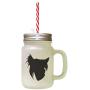 Black Chinese Crested Dog Silhouette Frosted Glass Mason Jar With Straw