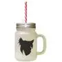 Black Chinese Crested Dog Silhouette Frosted Glass Mason Jar With Straw