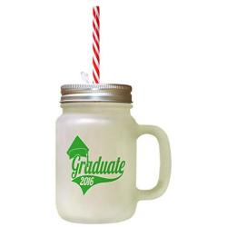 Green Graduate 2016 Frosted Glass Mason Jar With Straw