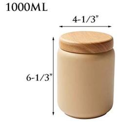 Danmu 1Pc of Lead Free Ceramic Jar with Wood Airtight Lid Candy Cookie Jar Storage Jar Biscuit Coffee Oatmeal Tea Sugar Container (1000ML)