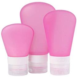 Jollymap Leak Proof Travel Bottles, Silicone Cream Jars Travel Accessories Refillable Silicone Travel Containers Containers Perfect for Liquid Toiletries (3 Pack Travel Bottles37ml，60ml，89ml)-Pink