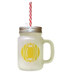 Yellow Foot Ball Image Frosted Glass Mason Jar With Straw